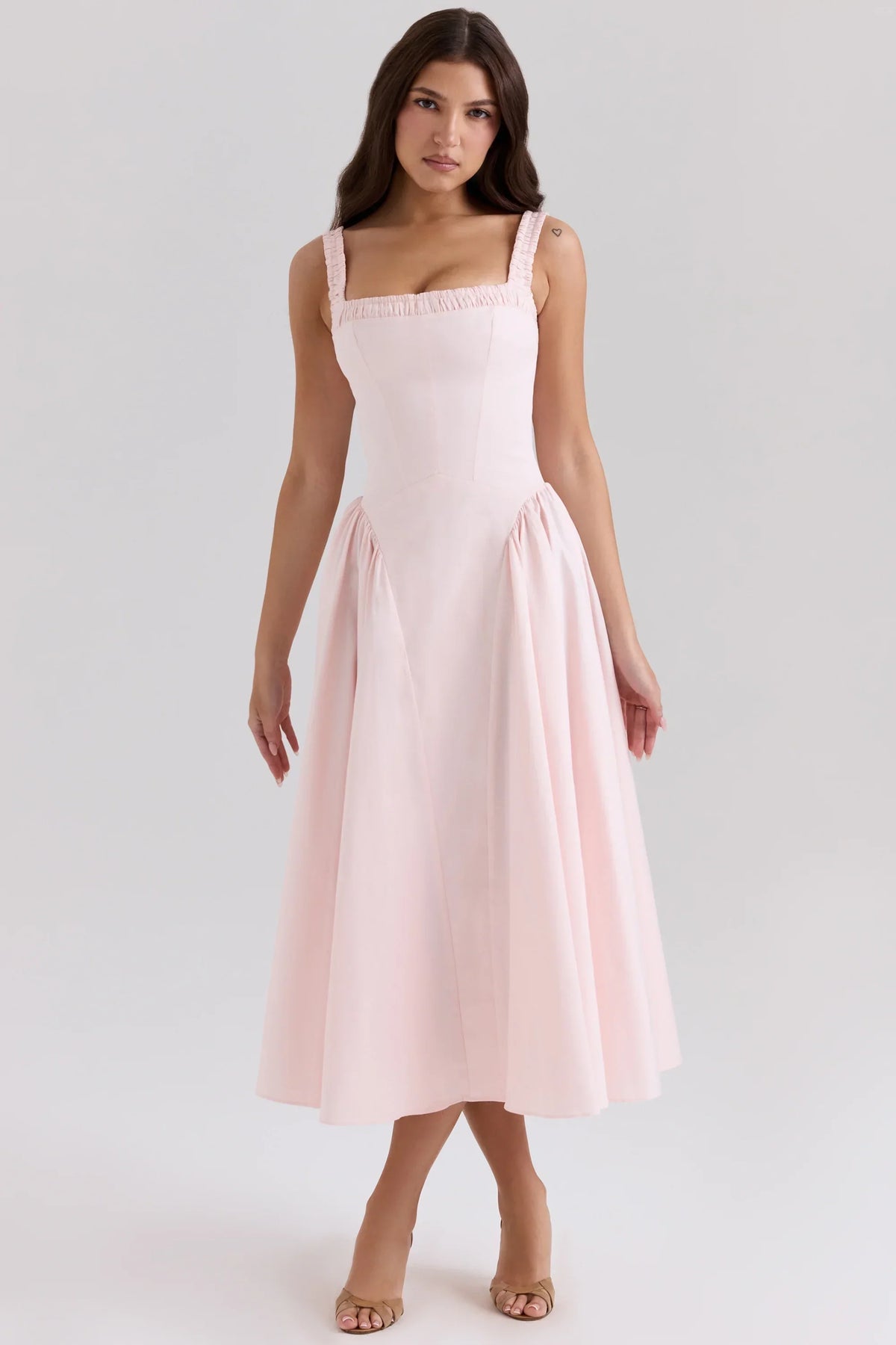 Dorothy-Rose Pink Stretch Cotton Midi Sundress