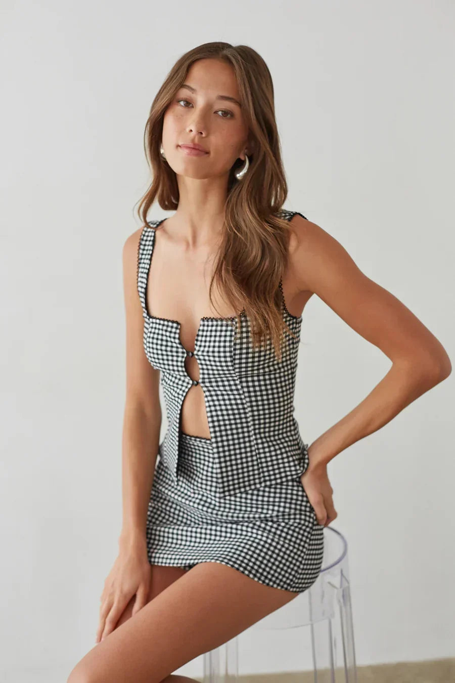 Olive Button Up Gingham Top