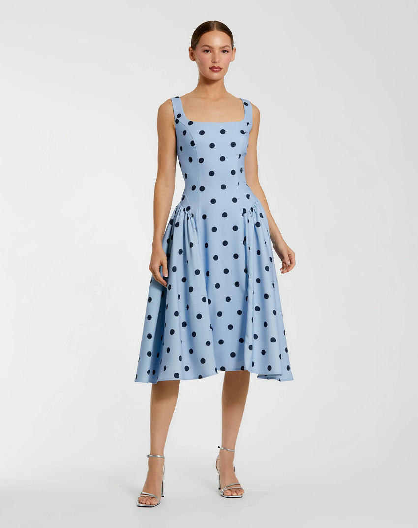 Sky Multi Sleeveless Polka Dot Midi Dress