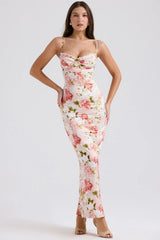 pink peony print satin maxi dress