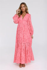 Glow Blossom Long Sleeve Maxi Dress Coral