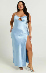 Abby Maxi Dress - Bias Cut Diamante Trim Dress in Dove Blue