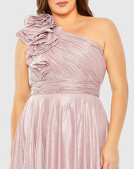 Purple Floral Detail One Shoulder Gown (Plus)
