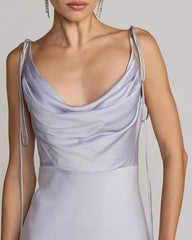 Powder Blue Charmeuse Cowl Gown With Thin Bow Straps