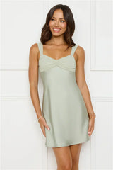 Flirtation Mode Satin Mini Dress Sage
