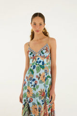 Light Blue Floral Delhi Sleeveless Maxi Dress