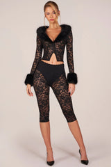 Laced Capri Trousers  in Black