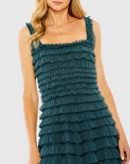 Teal Sleeveless Ruffle Layered Gown