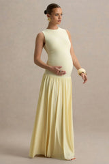 Outline | Lemon Crew-Neck Maternity Maxi Dress With Pleated Skirt
