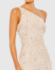 Pink Open Back One Shoulder Embellished Trumpet Gown
