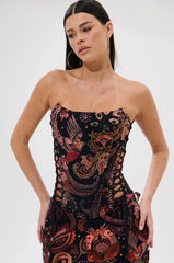 FALL VIBES BROCADE CORSET WITH LACE UP SIDES