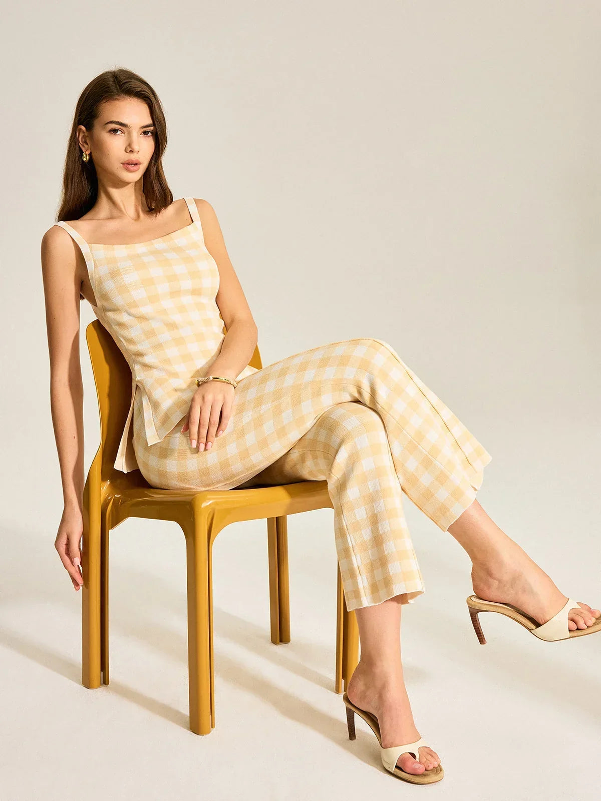 Gingham Print Pants Set