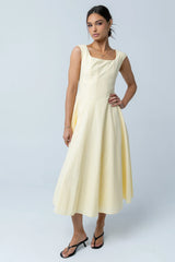 Colin Midi Dress in Butter Yellow