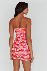 Logan Strapless Ruched Dress Floral Pink/Orange