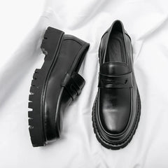 Men’s Black Chunky Sole Loafers – Modern Slip-On Dress Shoes