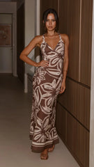 Briana Halter Maxi Dress - Chocolate Floral