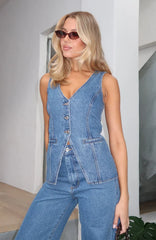 I'll Meet You Longline Denim Top True Blue