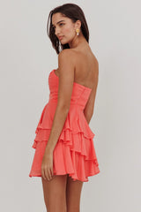 Veda Strapless Ruffle Mini Dress Peach